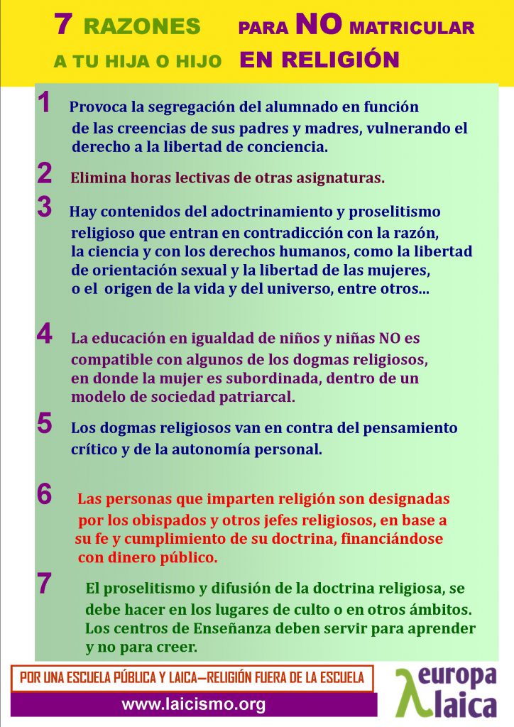 Cartel 7 razones NO religion castellano 2014