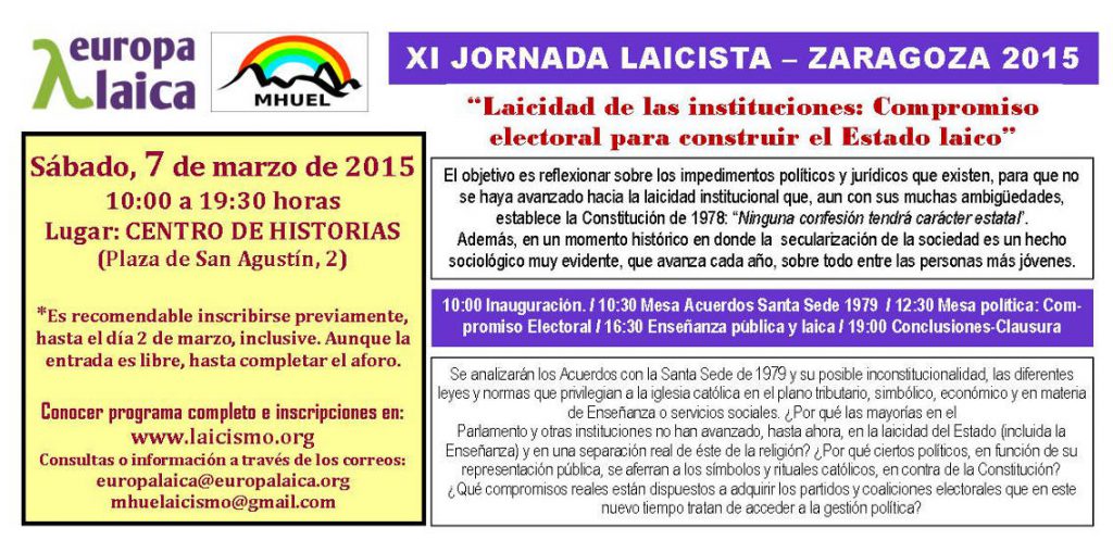 XI Jornada laicista 2015 Zaragoza