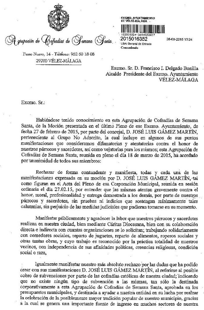 Respuesta mocion laicidad Velez Malaga