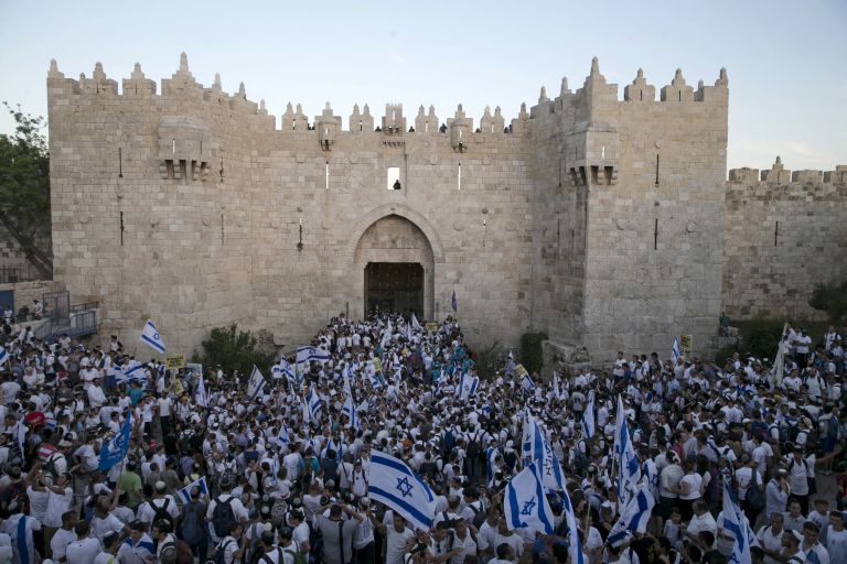 Celebración israelí del Día de la Bandera en Jerusalén