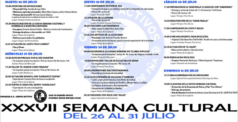 Programa de la Semana Cultural de Fuentesaúco que concluía este domingo (abajo a la derecha).