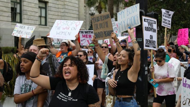 Una mujer levanta el puño durante una protesta en apoyo al derecho al aborto en Estados Unidos. Lauren Witte/Tampa Bay Times via ZUMA Press/dpa