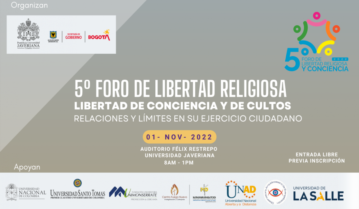 Cartel del 5º foro de libertad religiosa del Gobierno de Bogotá organizado en la Universidad Javeriana