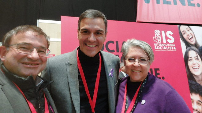 Andoin, Sánchez y Sanz en la reunión de la Internacional Socialista