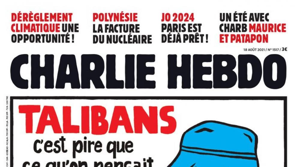 La portada de Charlie Hebdo de la edición del miércoles 18 de agosto de 2021. Foto: CHARLIE HEBDO