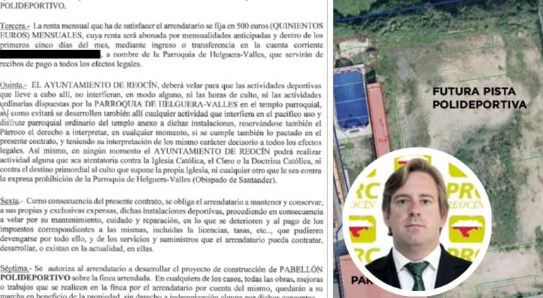El alcalde de Reocín, Pablo Diestro Eguren, imagen del inmueble y el contrato firmado