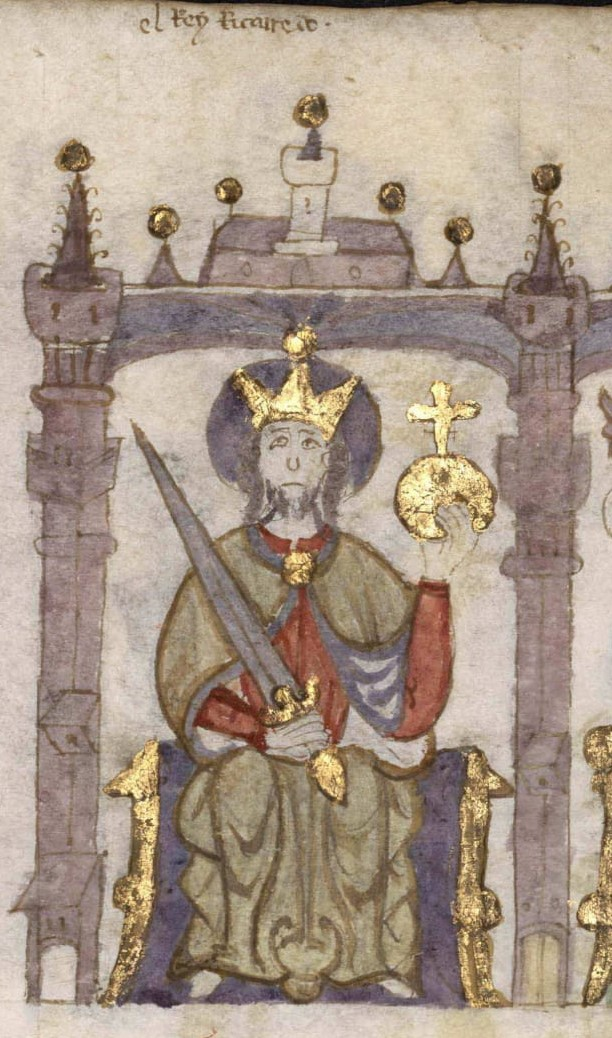 El rey godo Recaredo I, apresentado como santo en el "Compendio de crónicas de reyes" del siglo XIV