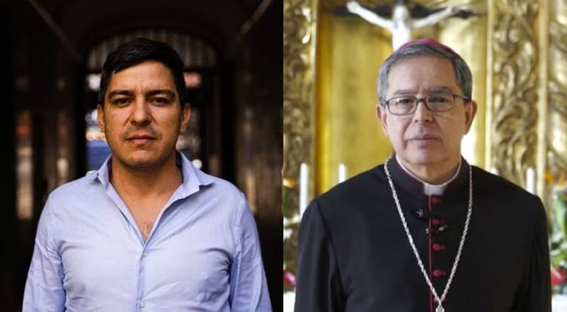 Juan Pablo Barrientos y Monseñor Luis José Rueda Fotos tomadas de Twitter: @JPBarrientosH y de https://www.arquibogota.org.co/ (descargadas 9 de julio 2023)