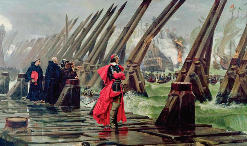El cardenal francés Richelieu en el asedio de La Rochelle contra los hugonotes.