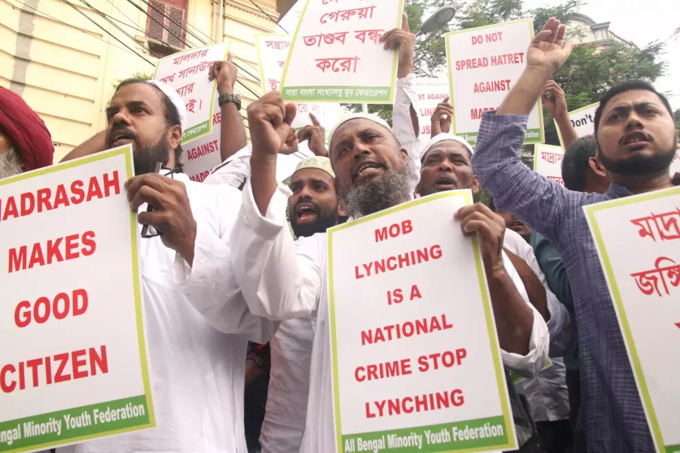 Una manifestación de protesta contra la incapacidad del Gobierno de Modi para detener el acoso a la comunidad musulmana, a 3 de julio de 2019 en la ciudad de Calcuta, India. — DEBAJYOTI CHAKRABORTY / AFP