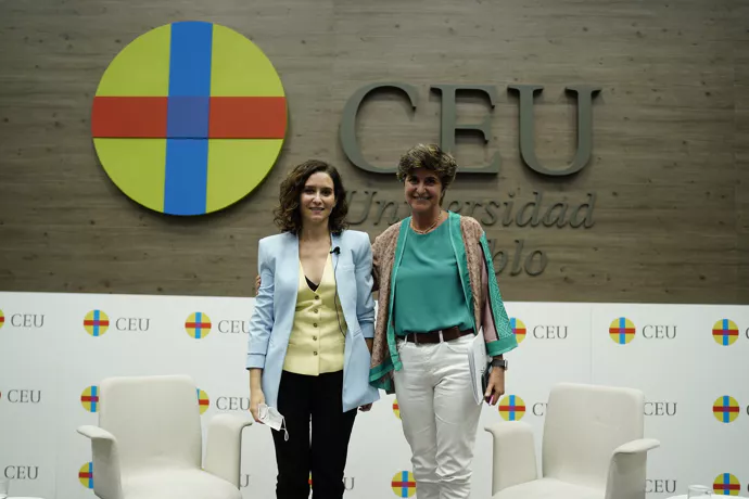 Isabel Díaz Ayuso, en septiembre de 2021, en la inauguración de un postgrado universitario en Liderazgo y Compromiso Cívico en la Universidad San Pablo CEU/COMUNIDAD DE MADRID.