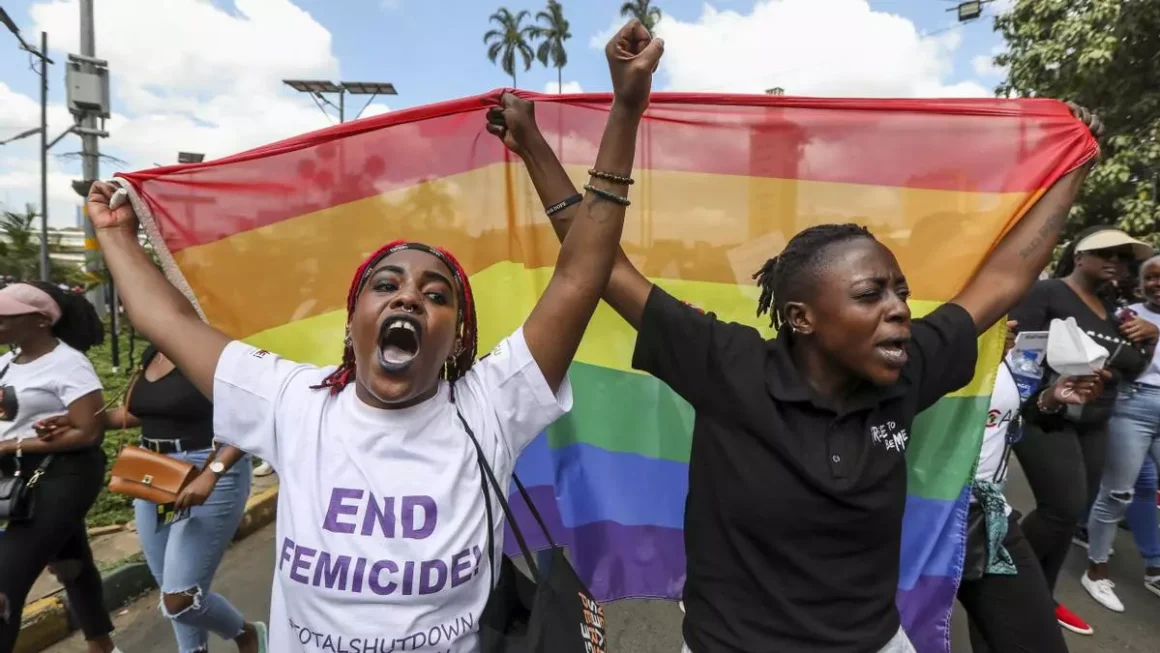 Miembros de la comunidad LGTBI el 27 de enero en Nairobi protestando contra el aumento de los feminicidios en el país. Daniel Irungu/EFE/EPA