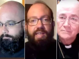 Los sacerdotes Francisco José Delgado, @PaterGongora y Adolfo González Montes, durante un directo de Twitch. — Redes Sociales