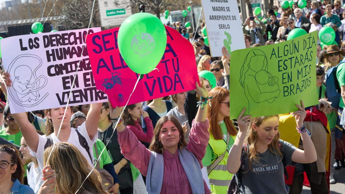 Varias personas marchan hacia la Plaza de Cibeles, en la concentración ‘Sí a la vida’ 2023, en Madrid. EP