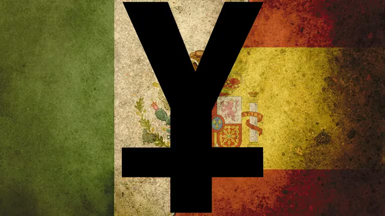 El logo de El Yunque sobre las banderas de México y España.
