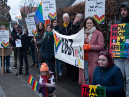 Manifestación contra la nueva ley antihomosexualidad de Ghana delante de la embajada del país africano en Copenhaguen, el pasado 6 de marzo.Alamy Stock Photo
