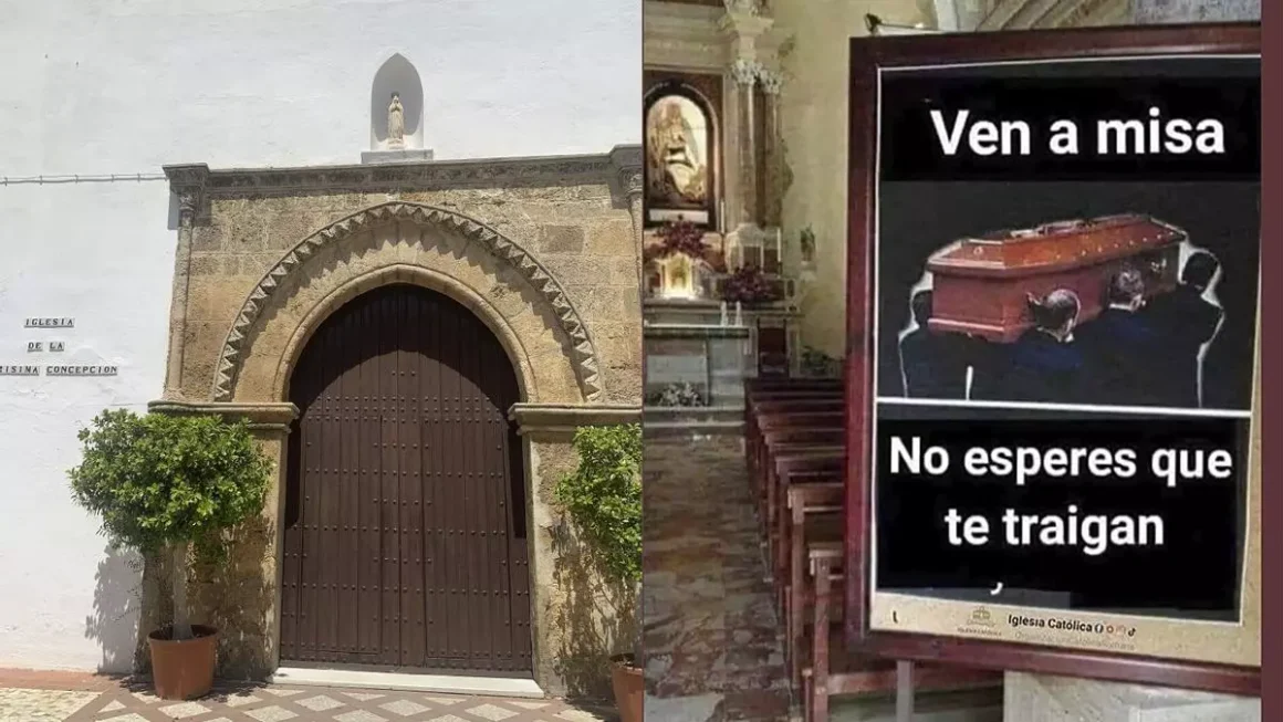 La iglesia de la Purísima Concepción de Gerena (Sevilla) y su polémica publicación en redes para pedir a los vecinos que vayan a misa. EFE/Fermín Cabanillas