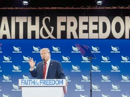 Donald Trump en la conferencia de la Coalición Fe y Libertad en Washington DC, el 22 de junio de 2024. AFP, CHRIS KLEPONIS