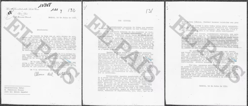 Carta de Álvaro del Portillo a Franco facilitada por el investigador británico Gareth Gore, autor de 'Opus' (Editorial Crítica)