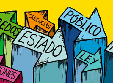 imagen referencial de laicismo con flechas que indican la separación iglesias-estado