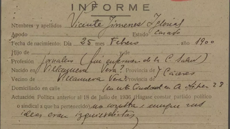 Ejemplo de Expediente de depuración de empleados públicos de la Diputación de Cáceres por el franquismo elDiarioex