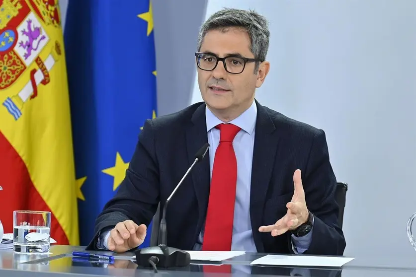 El ministro de la Presidencia, Justicia y Relaciones con las Cortes, Félix Bolaños, en la rueda de prensa tras el Consejo de Ministros. (Imagen: La Moncloa)
