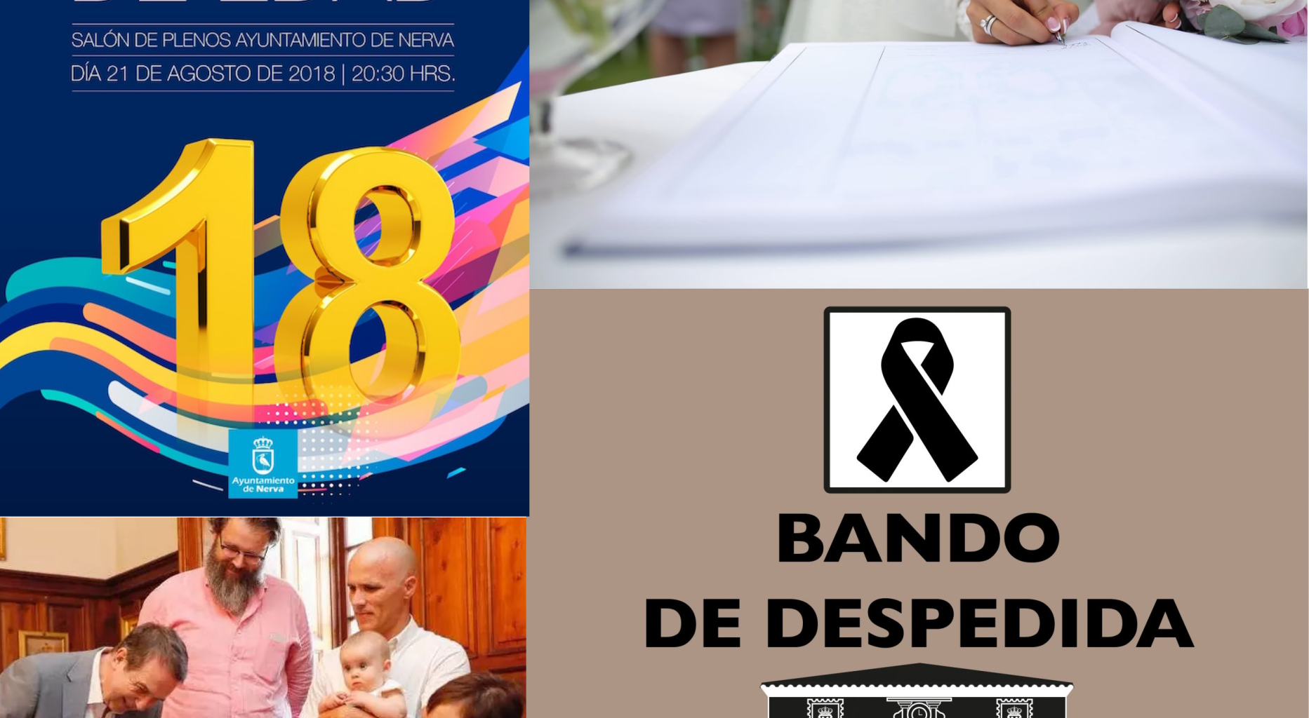 Composición con imágenes representativas de los ritos de paso celebrados en municipios españoles