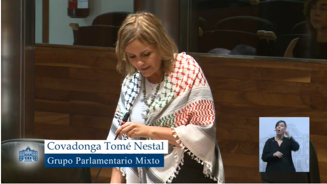 Covadonga Tomé en una de sus intervenciones de réplica desde el escaño, en el Pleno